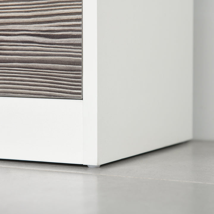 MCL Shoe Storage Cabinet with Slide Out Drawer, 2 Flip Doors, Tempered Glass Top - Grey