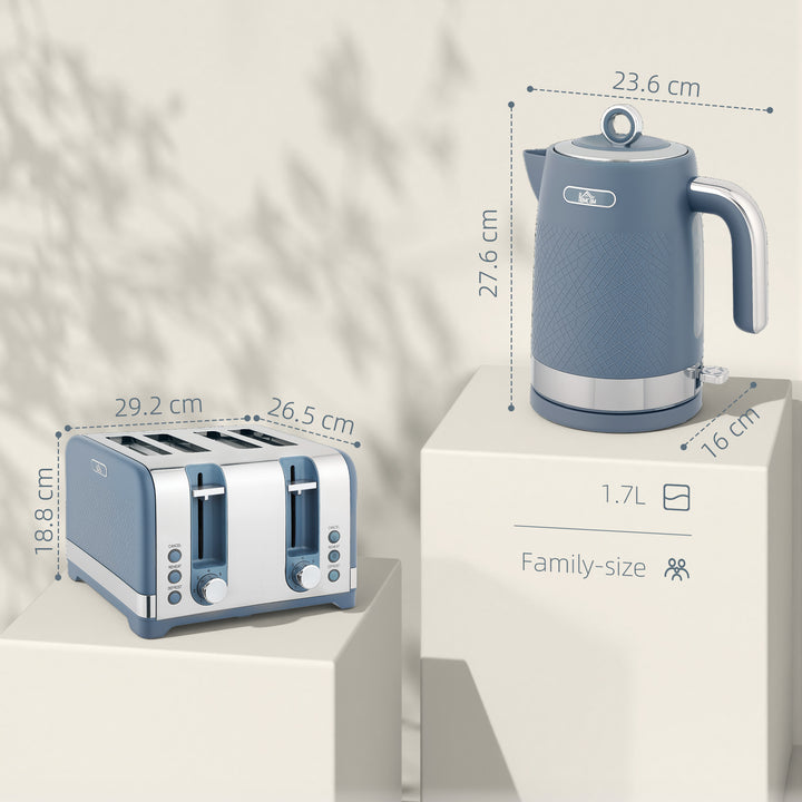 MCL Sleek Textured Kettle and Four-Slice Toaster Set - Blue