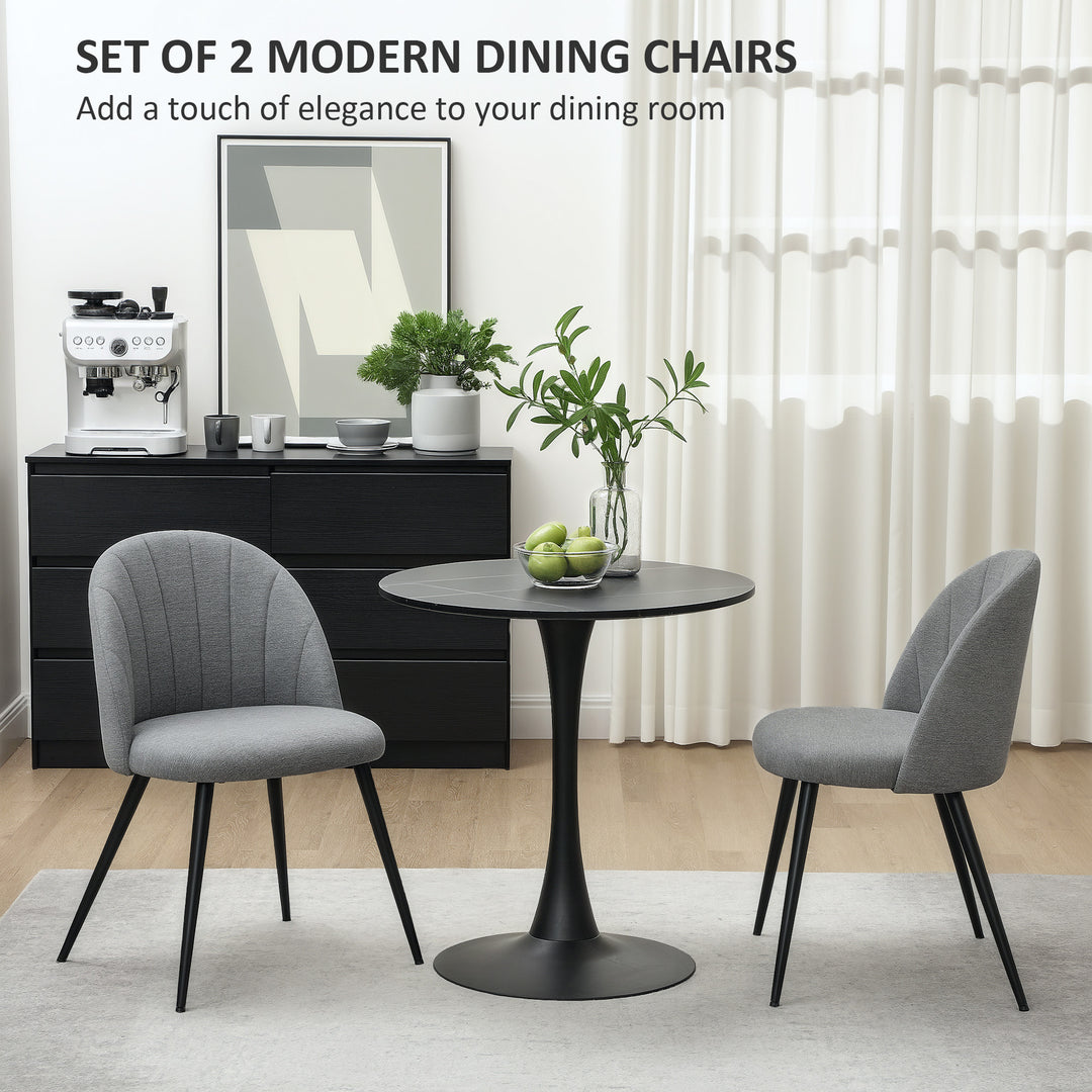 Dining Chairs Set of 2, Modern Upholstered Kitchen Chairs with Metal Legs, Shell Backrest and Padded Seat for Dining Room, Bedroom, Living Room, Vanity, Grey