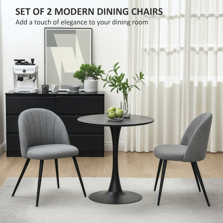 Dining Chairs Set of 2, Modern Upholstered Kitchen Chairs with Metal Legs, Shell Backrest and Padded Seat for Dining Room, Bedroom, Living Room, Vanity, Grey