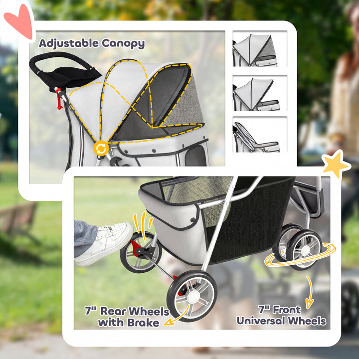 Dog Stroller, 3 Wheels Foldable Pet Stroller with Adjustable Canopy, S