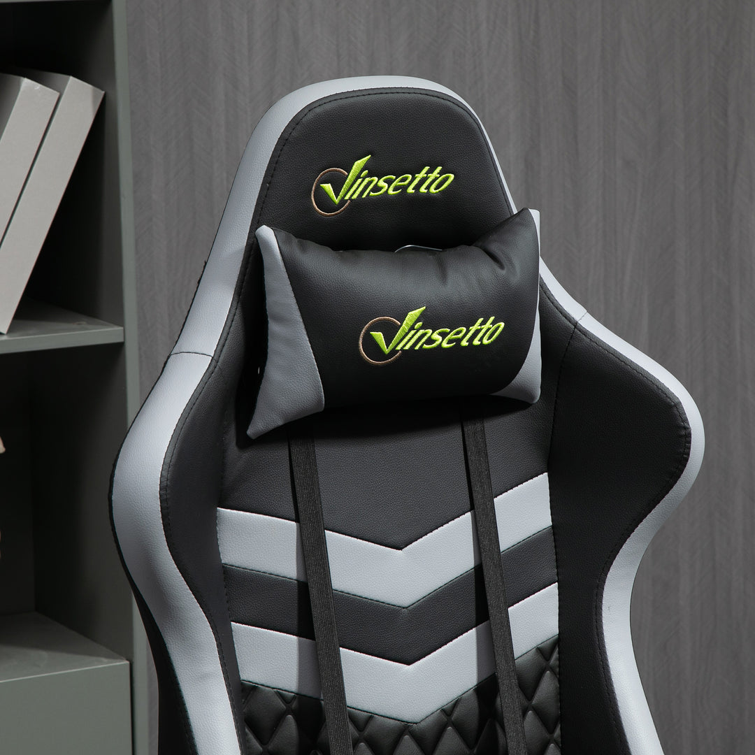 Gaming Chair, Computer Desk Chair with Lumbar Support, Faux Leather Racing Chair with Headrest and Swivel Wheels for Home Office, Black Grey