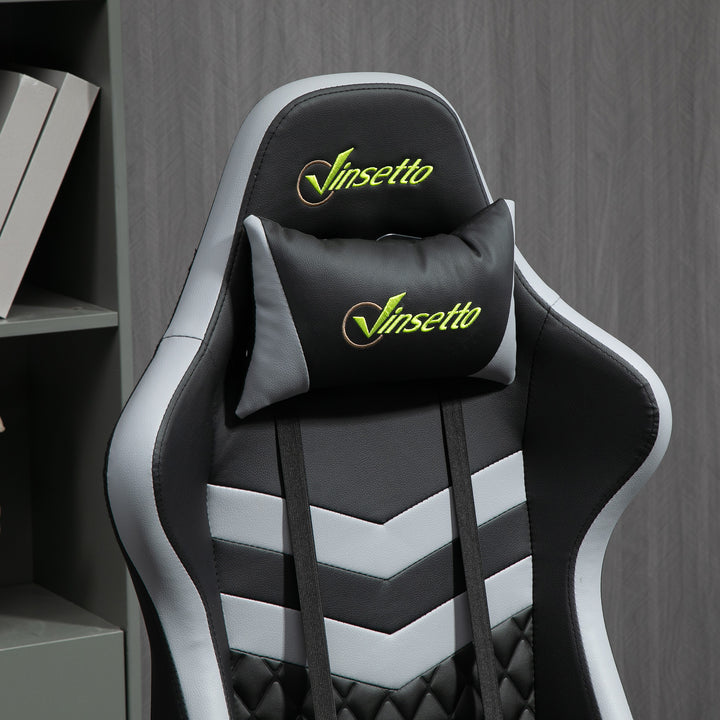 Gaming Chair, Computer Desk Chair with Lumbar Support, Faux Leather Racing Chair with Headrest and Swivel Wheels for Home Office, Black Grey