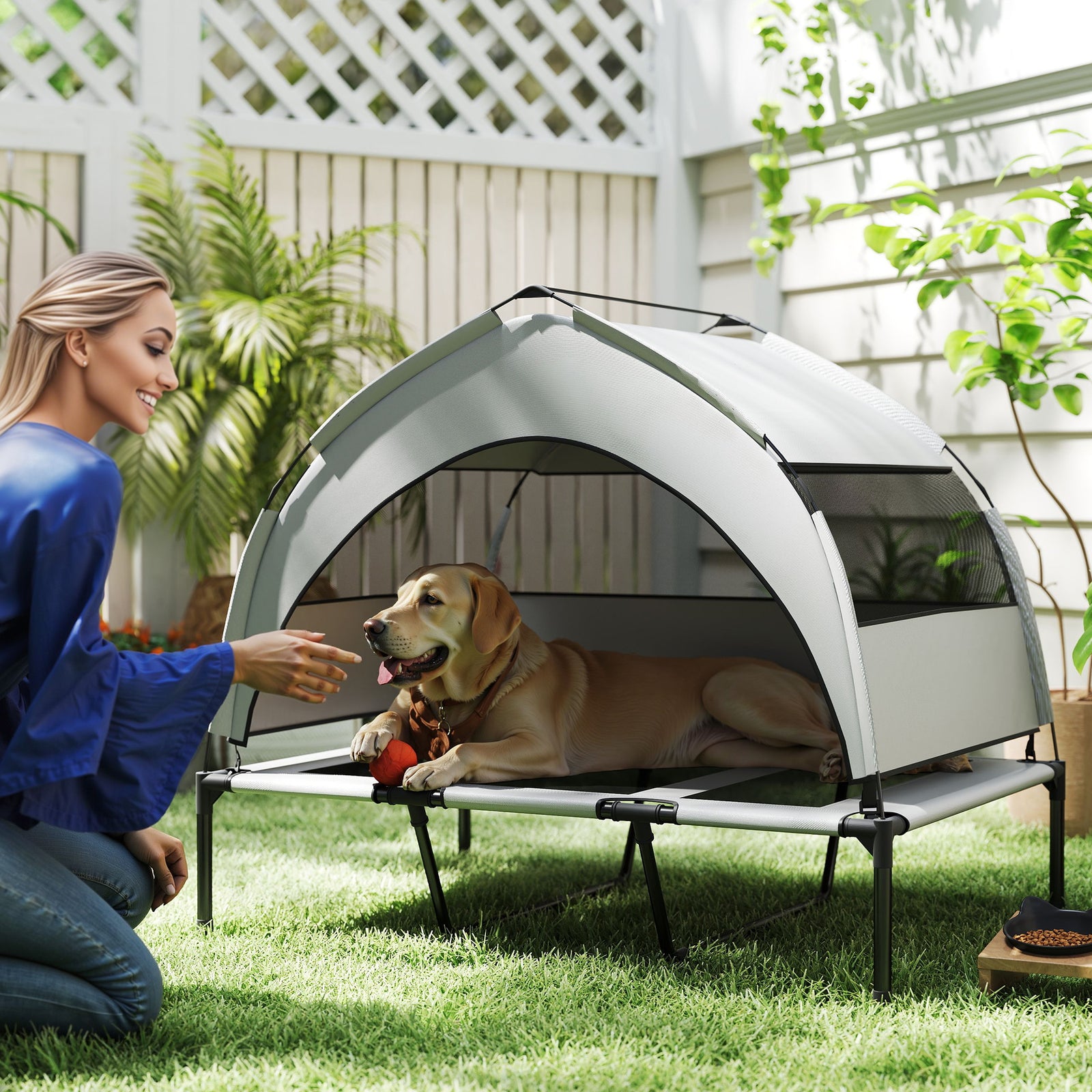 Portable Elevated Dog Bed with Removable Canopy, Cooling Raised Pet Cot for Large Dogs, 106 x 76 x 94 cm