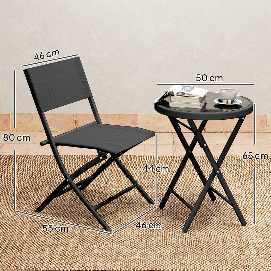 3 Pieces Outdoor Bistro Set, Glass Top Outdoor Table and 2 Folding Cha