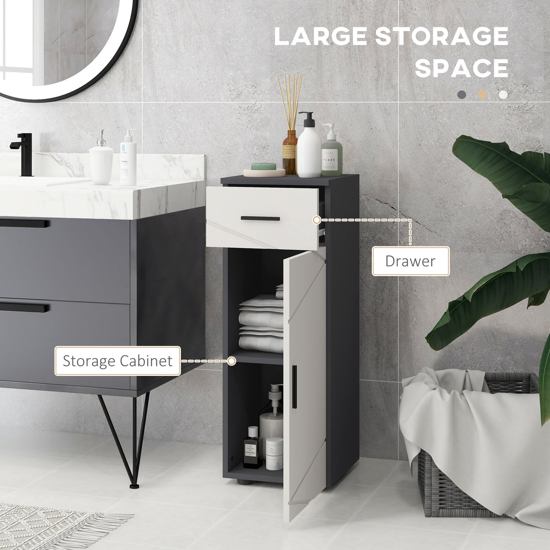 kleankin Slender Bathroom Cabinet: Compact Storage with Drawer, Door & Adjustable Shelf, Soft-Close Mechanism, Grey Hue | Aosom UK