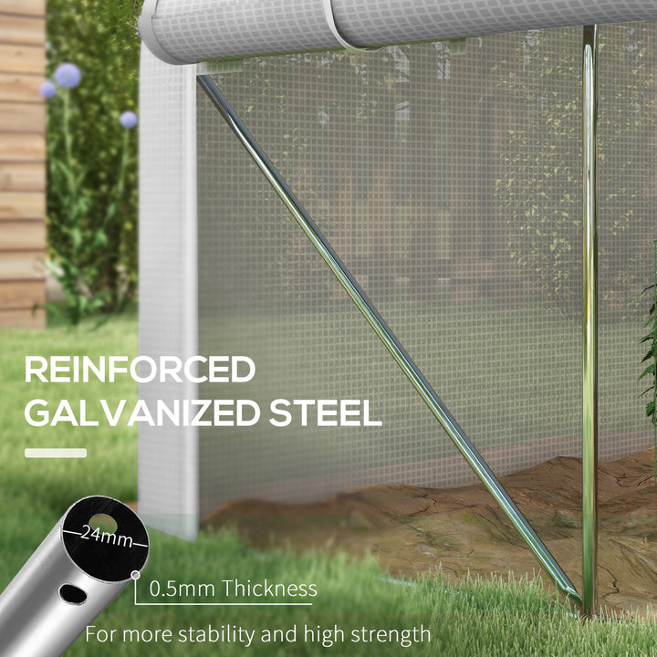 3 x 2(m) Walk-in Polytunnel Greenhouse, Zipped Roll Up Sidewalls, Mesh Door, 6 Mesh Windows, Tunnel Warm House Tent with PE Cover, Complimentary Plant Labels and Gloves, White