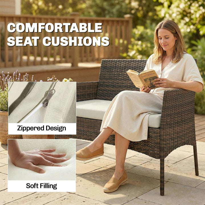 4 Piece Rattan Garden Furniture Sofa Set with Loveseat, Armchairs, Gla