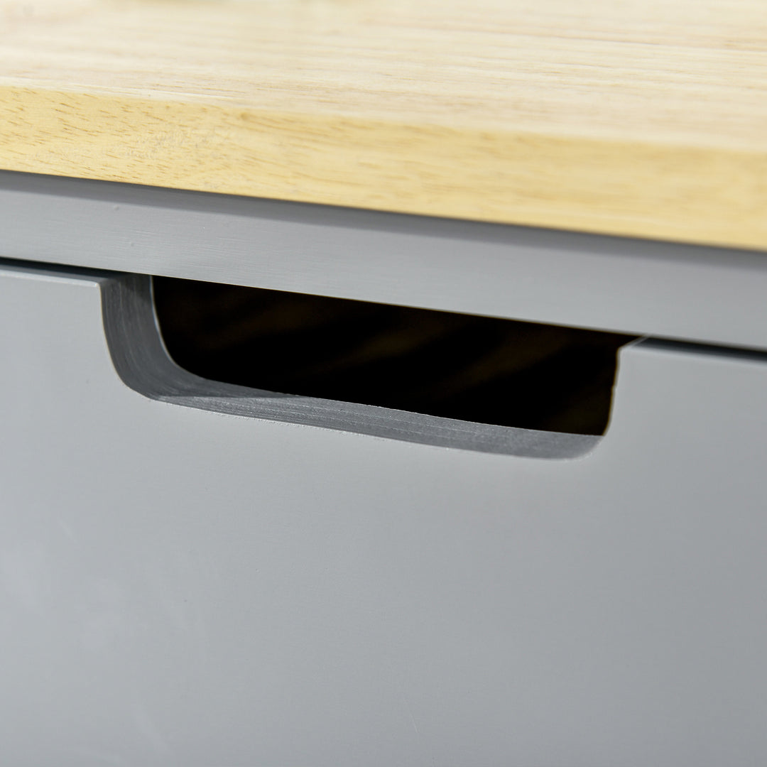 MCL Kitchen Trolley Utility Cart on Wheels with Rubberwood Worktop, Towel Rack, Storage Shelves & Drawer for Dining Room, Grey