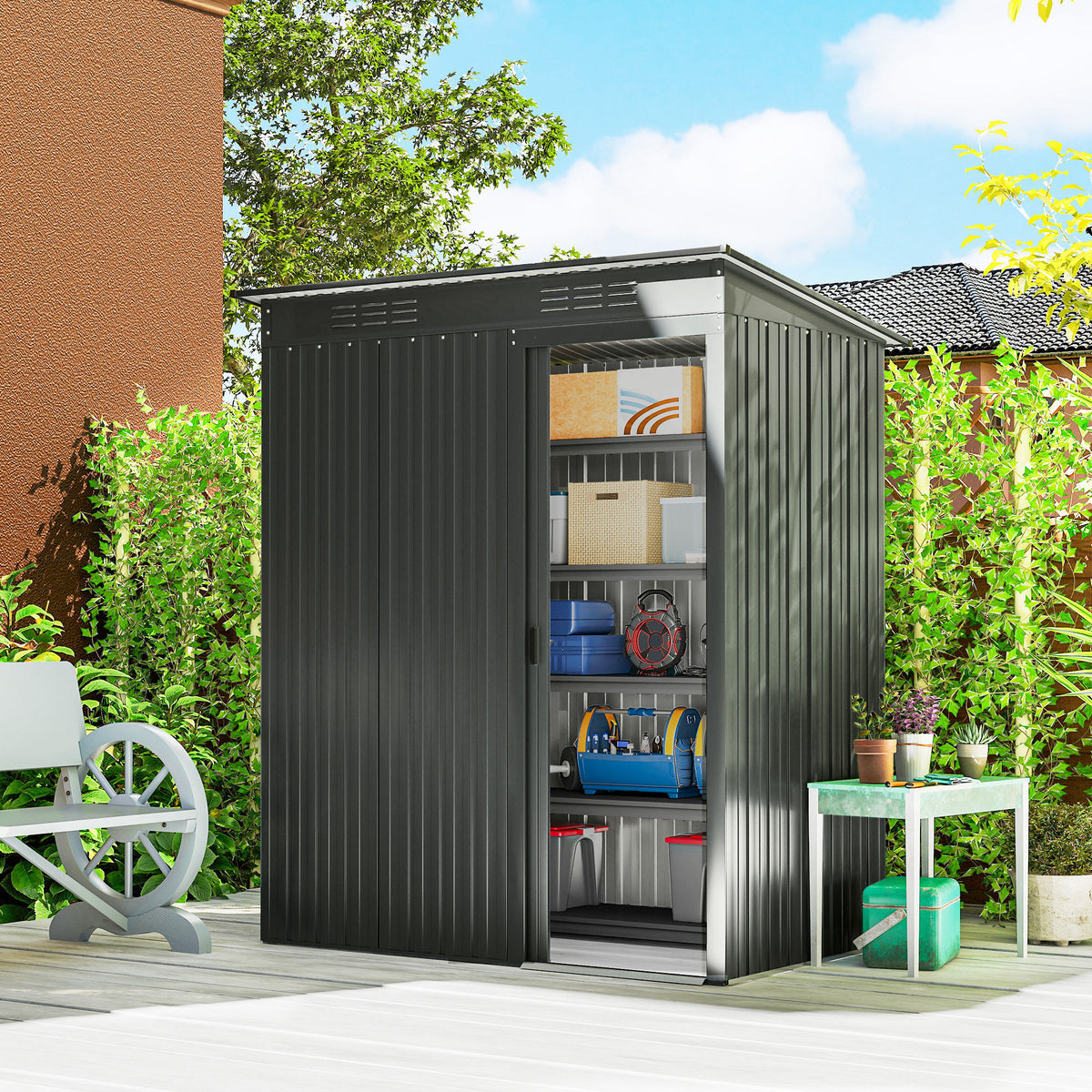 5 x 3.5ft Metal Garden Storage Shed with Effortless Assembly and 2 Pai
