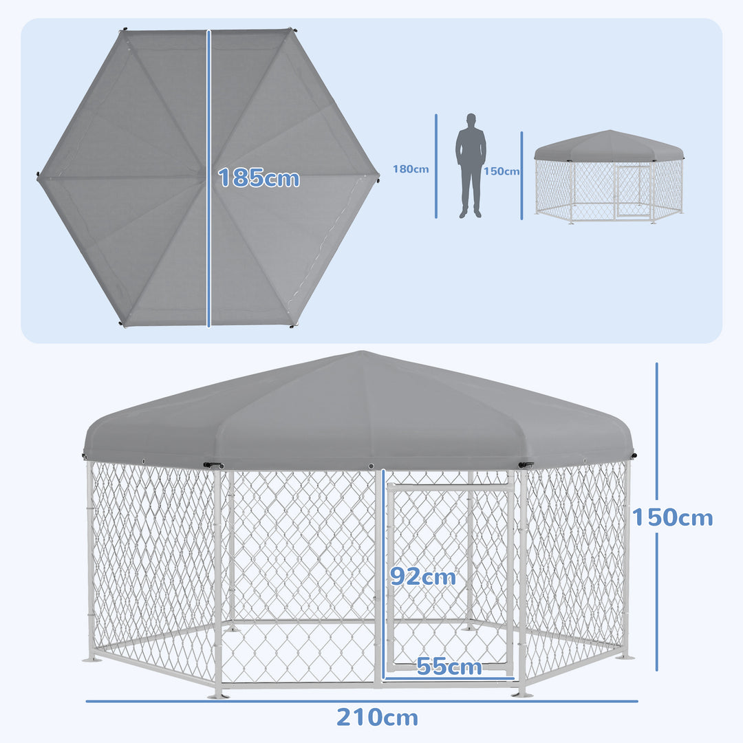 PawHut Dog Kennel and Run with Lockable Door, for Garden, Patio, Terrace, Large Dogs, 2.1 x 1.85 x 1.5m | Aosom UK