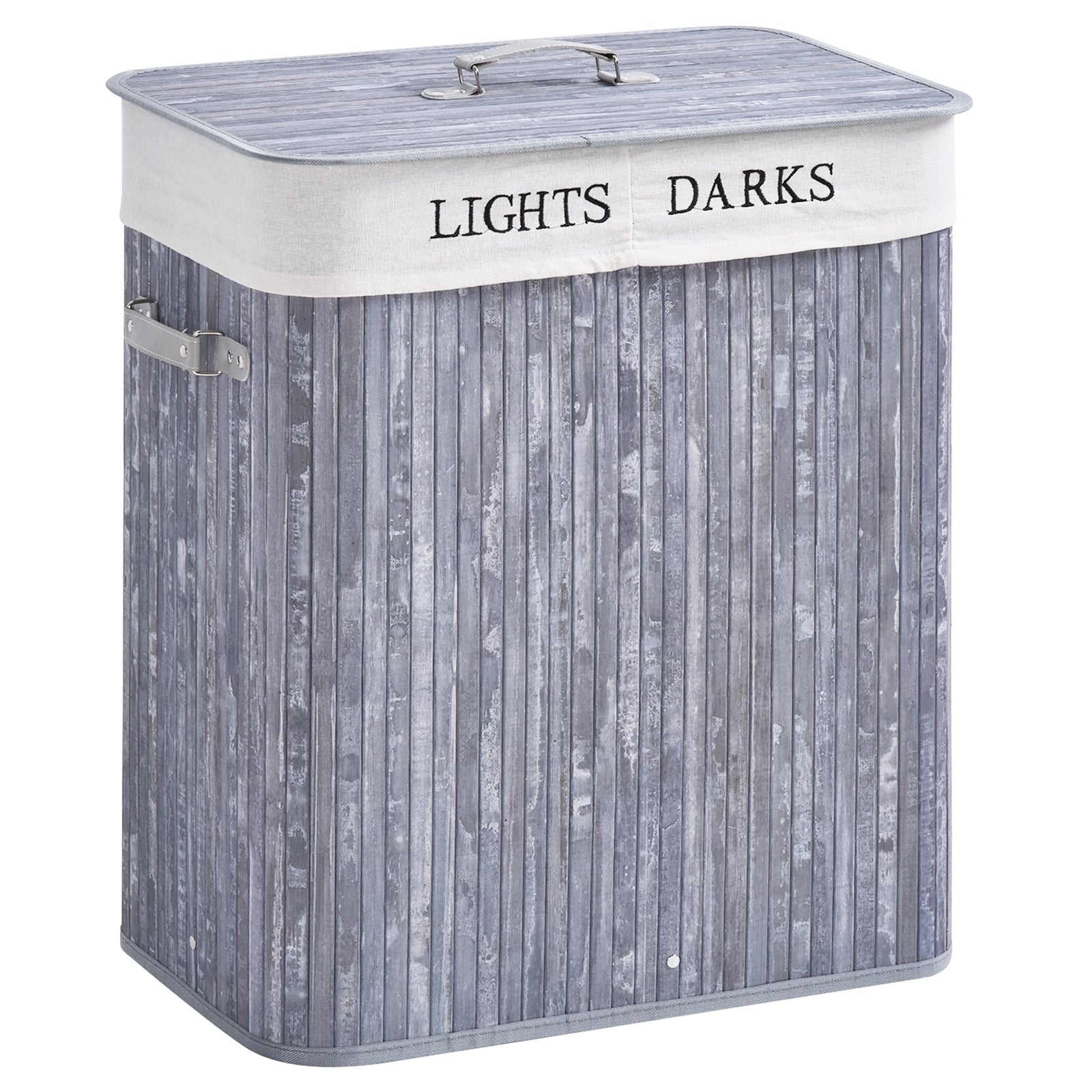 100L Collapsible Natural Wood Laundry Hamper Organizer Clothes Washing Basket Bin Storage Box w/Lid Removable Lining 52x32x63cm, Grey