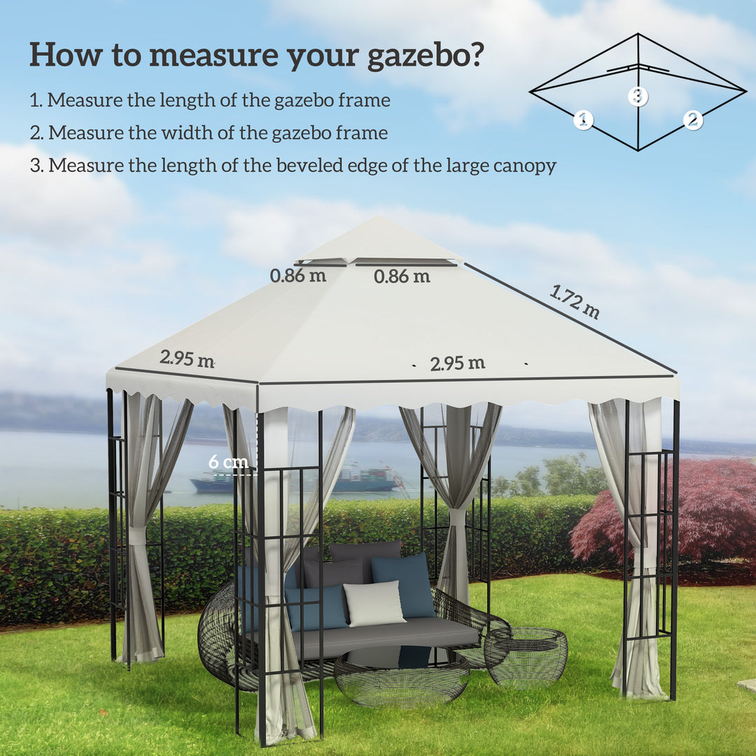 3 x 3 m Gazebo Canopy Replacement Covers, 2 - Tier Gazebo Roof Replacement TOP COVER ONLY, Cream White