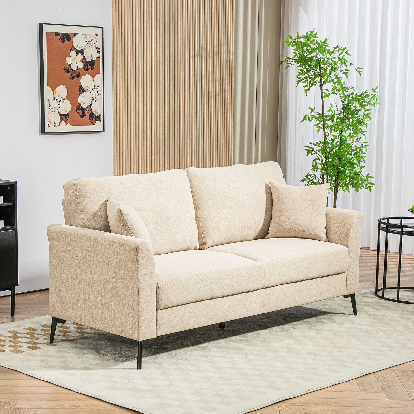 Three-Seater Linen-Look Sofa - Beige