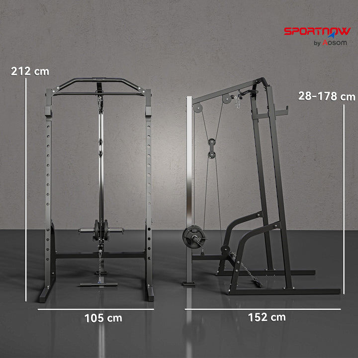 Power Cage Power Rack with 15-Level Squat Rack, Cable Pulley System, Pull up Stand and Push up Stand