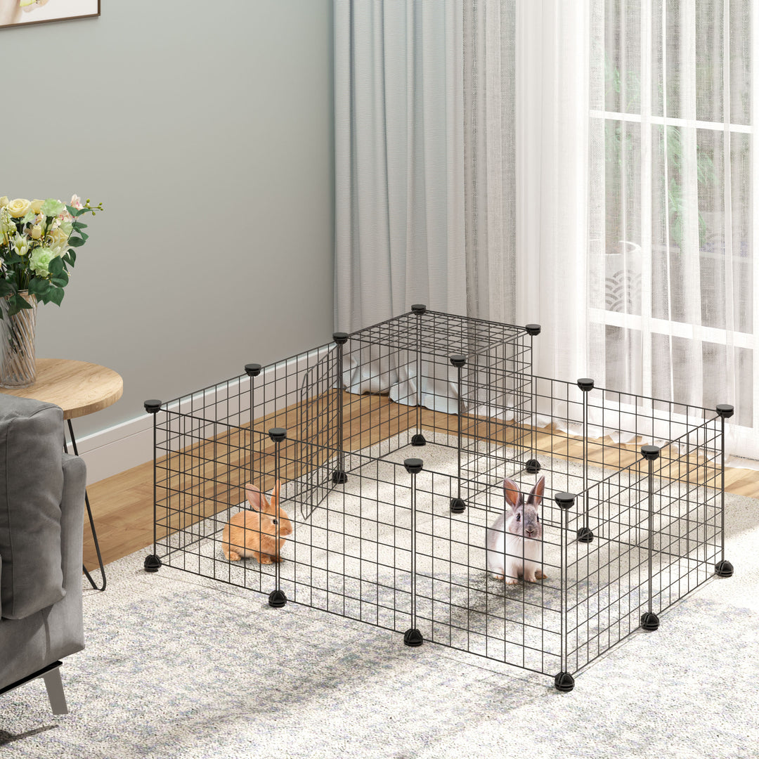 PawHut Pet Playpen w/ Door Customisable Fence for Guinea Pigs Hamsters Chinchillas Hedgehogs - Black | Aosom UK