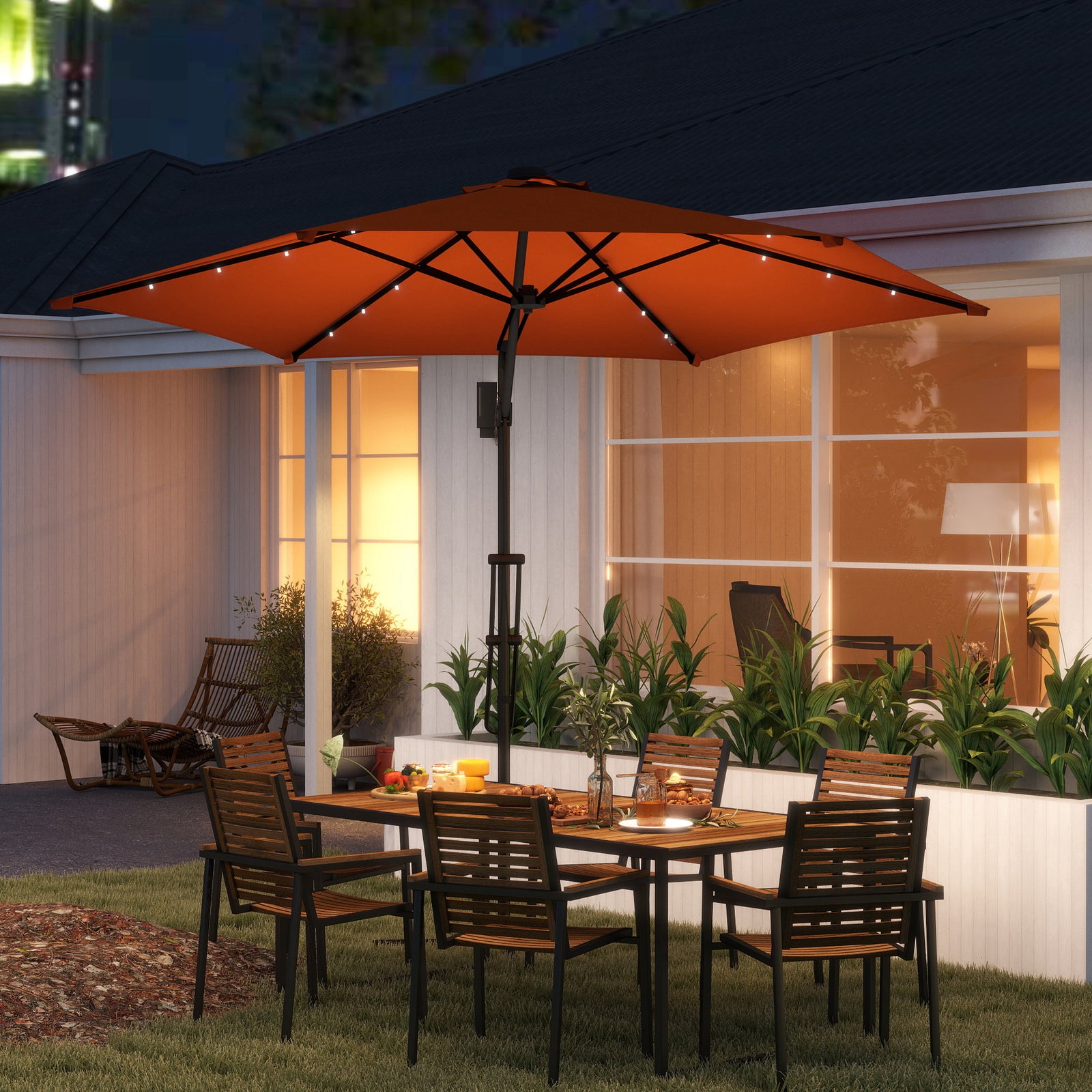 3(m) Solar LED Cantilever Parasol - Orange