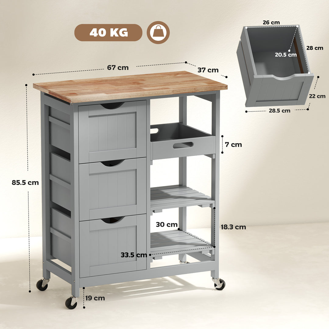 Rolling Kitchen Island Cart, Bar Serving Cart, Compact Trolley on Whee