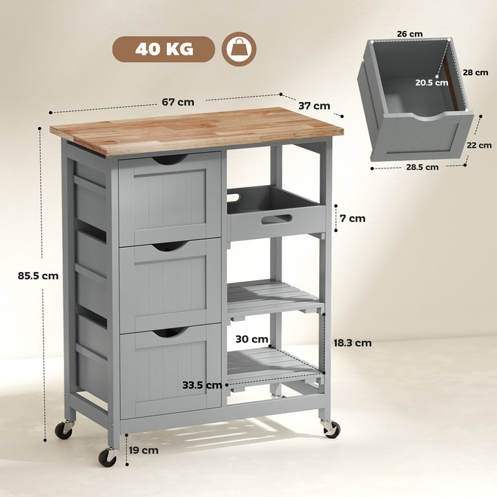 Rolling Kitchen Island Cart, Bar Serving Cart, Compact Trolley on Whee