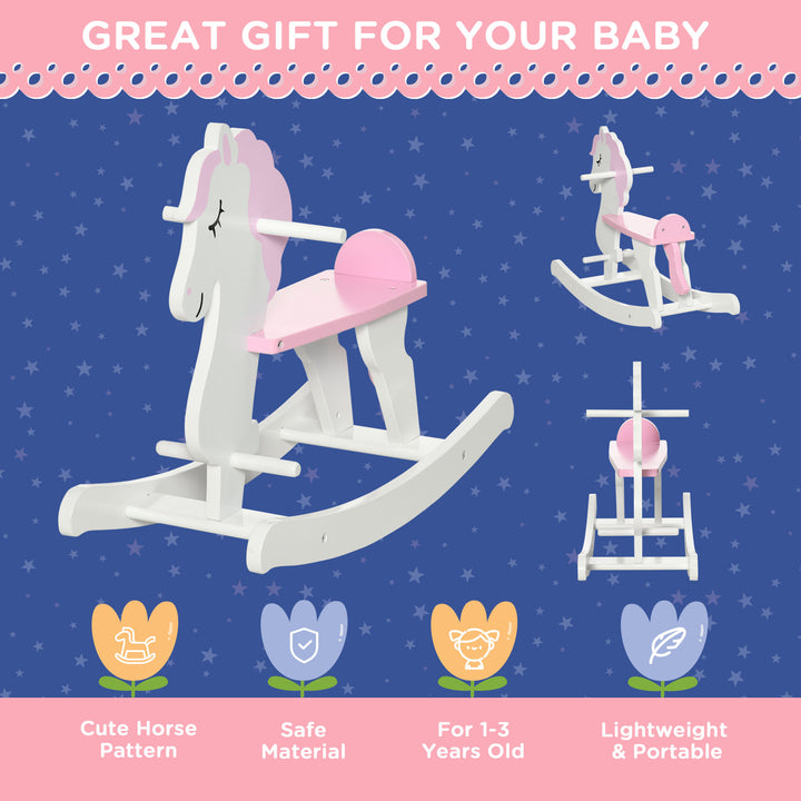 Kids Rocking Horse, with Handlebar, Foot Pedal - Pink