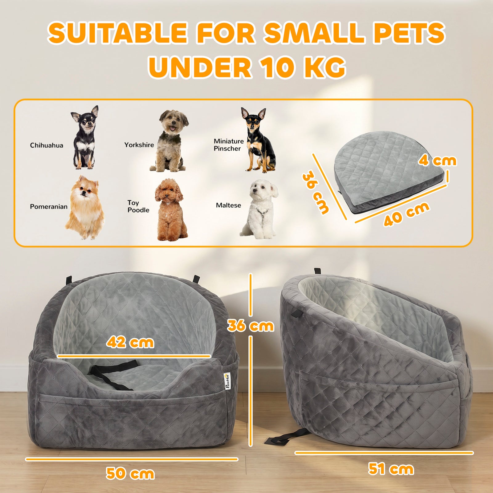 Dog Car Seat, Detachable Washable Dog Booster Seat with Thick Cushion,