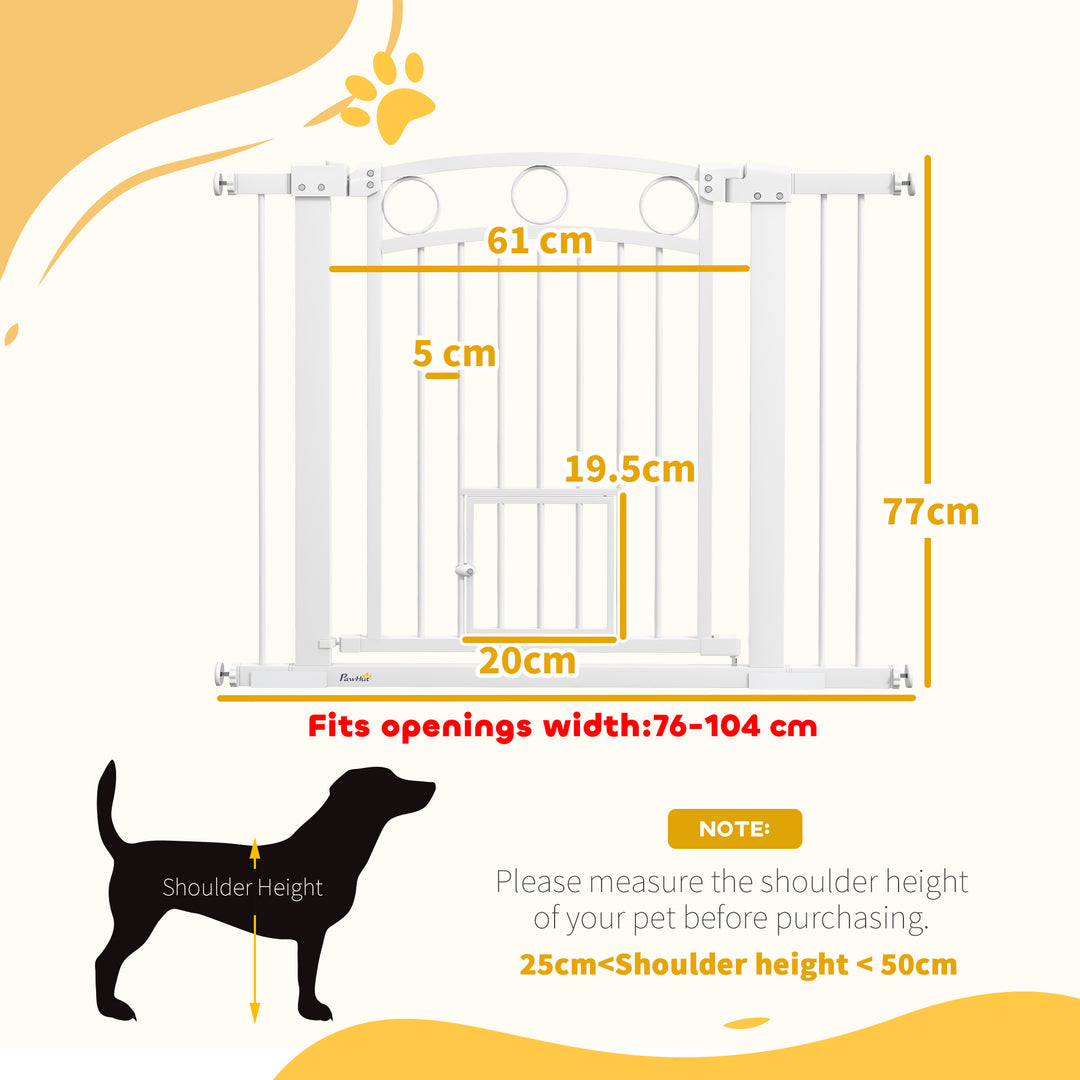 77cm Tall Dog Gate with Cat Door, 7cm and 14cm Extensions, for Stairs, Doorways, 76-104cm Width
