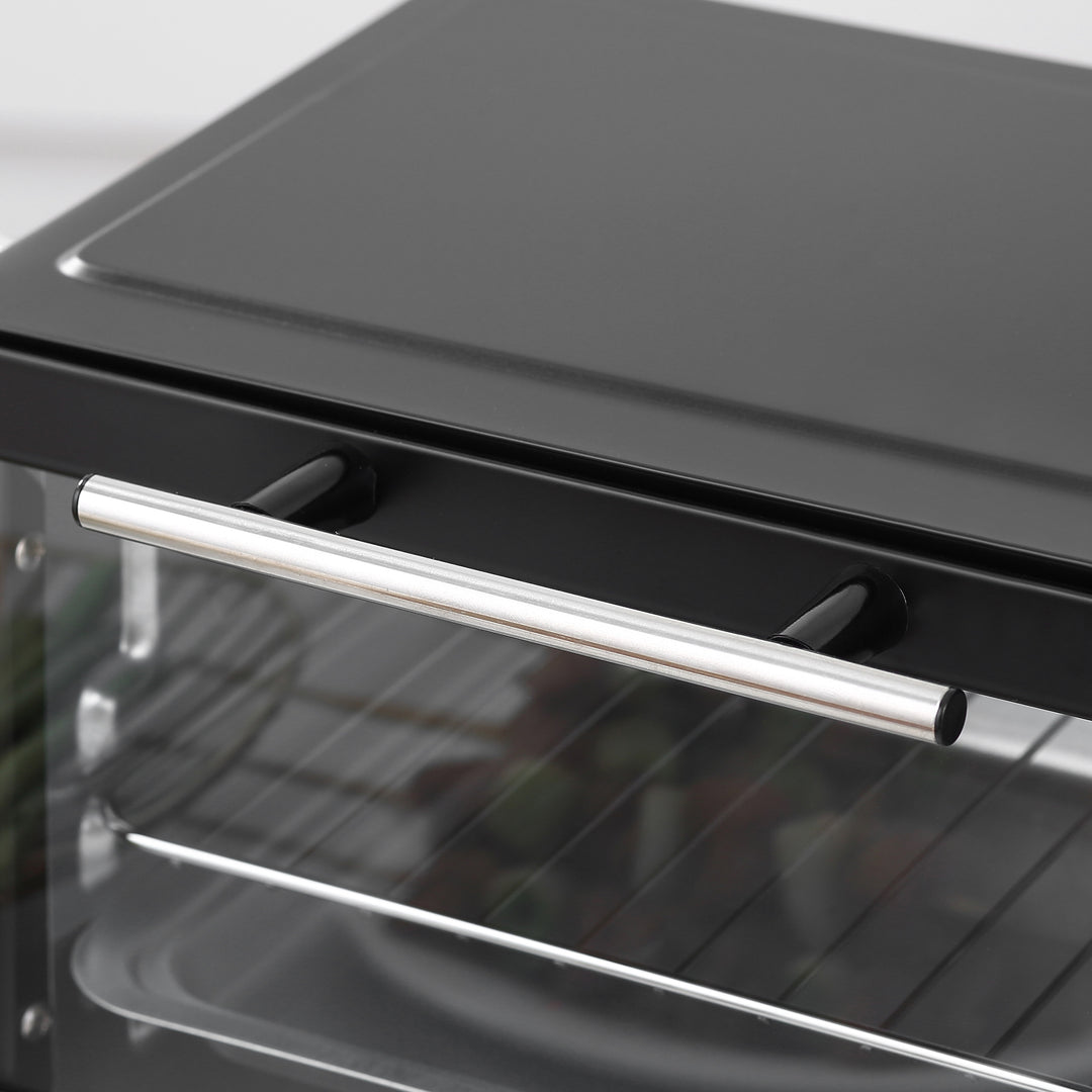 Mini Oven, 9L Countertop Electric Grill, Toaster Oven with Adjustable Temperature, Timer, Dishwasher Safe Baking Tray and Wire Rack, 750W, Black