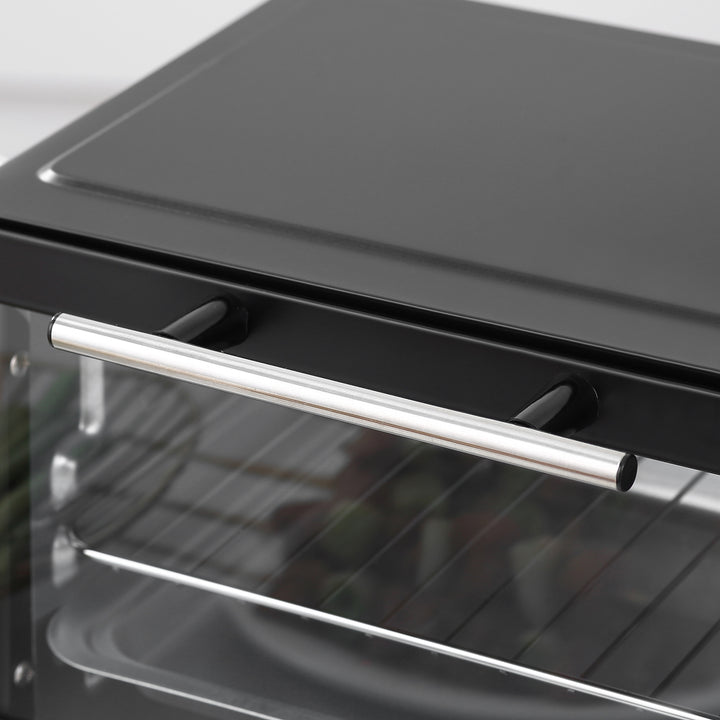 Mini Oven, 9L Countertop Electric Grill, Toaster Oven with Adjustable Temperature, Timer, Dishwasher Safe Baking Tray and Wire Rack, 750W, Black