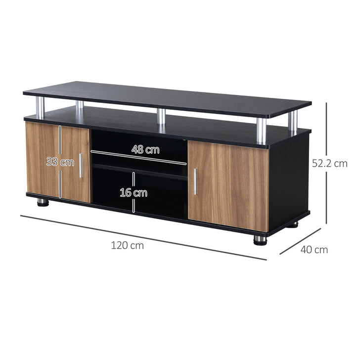 TV Cabinet Unit for TVs up to 50'' with Storage Shelf and Cupboards, Living Room Entertainment Center Media Console, Black and Walnut
