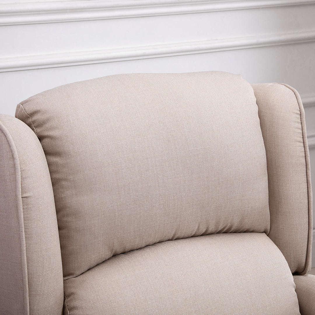 Heated Massage Reclining Armchair Thick Sponge Padded Linen Upholstery Metal Wood Frame Home Luxury Relaxation Beige