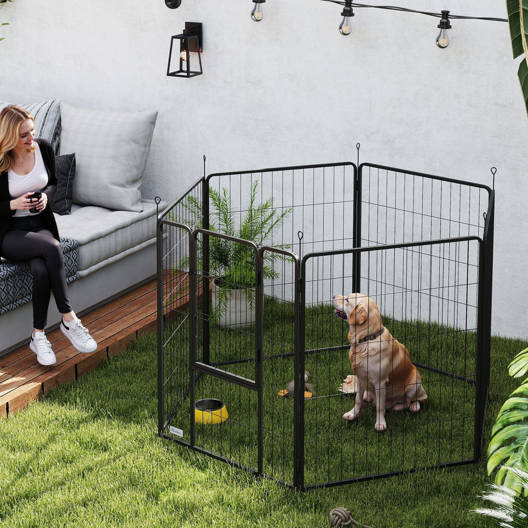 6 Panels Dog Playpen, Portable Detachable Puppy Pen with Door, for Large Dogs, 100cm High, Grey