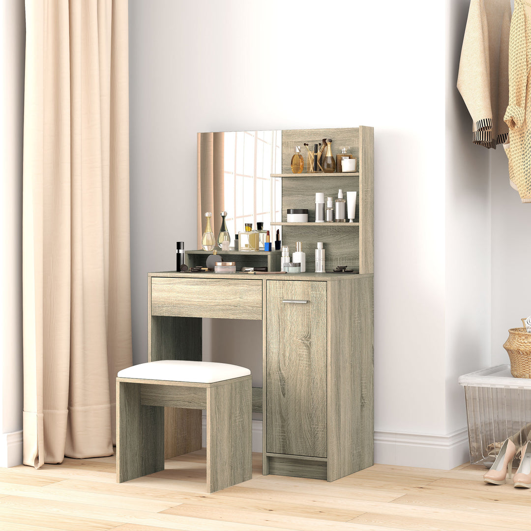 Dressing Table and Stool Set, with Storage - Wood-Effect
