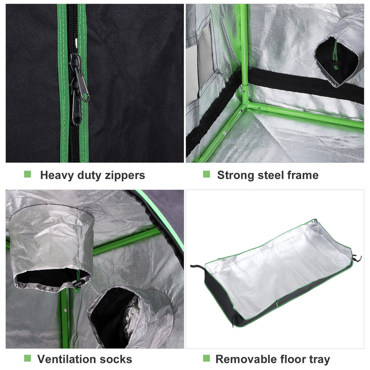 Grow Tent Reflective Mylar Hydroponic with Adjustable Vents and Floor Tray for Indoor Plant Growing, 60 x 60 x 140 cm (24.5" x 24.5" x 55")
