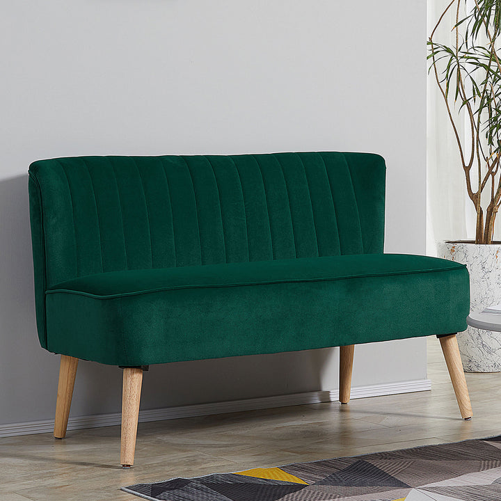 HOMCOM Modern Velvet Double Seat Sofa w/ Wood Frame Foam Padding High Back Soft Comfortable Compact Couch Green