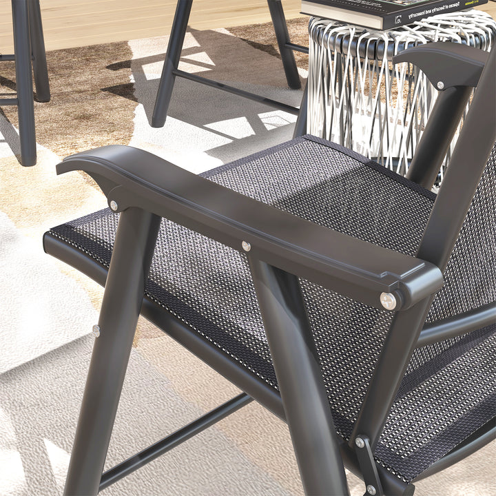 Set of Four Folding Garden Chairs - Charcoal Grey