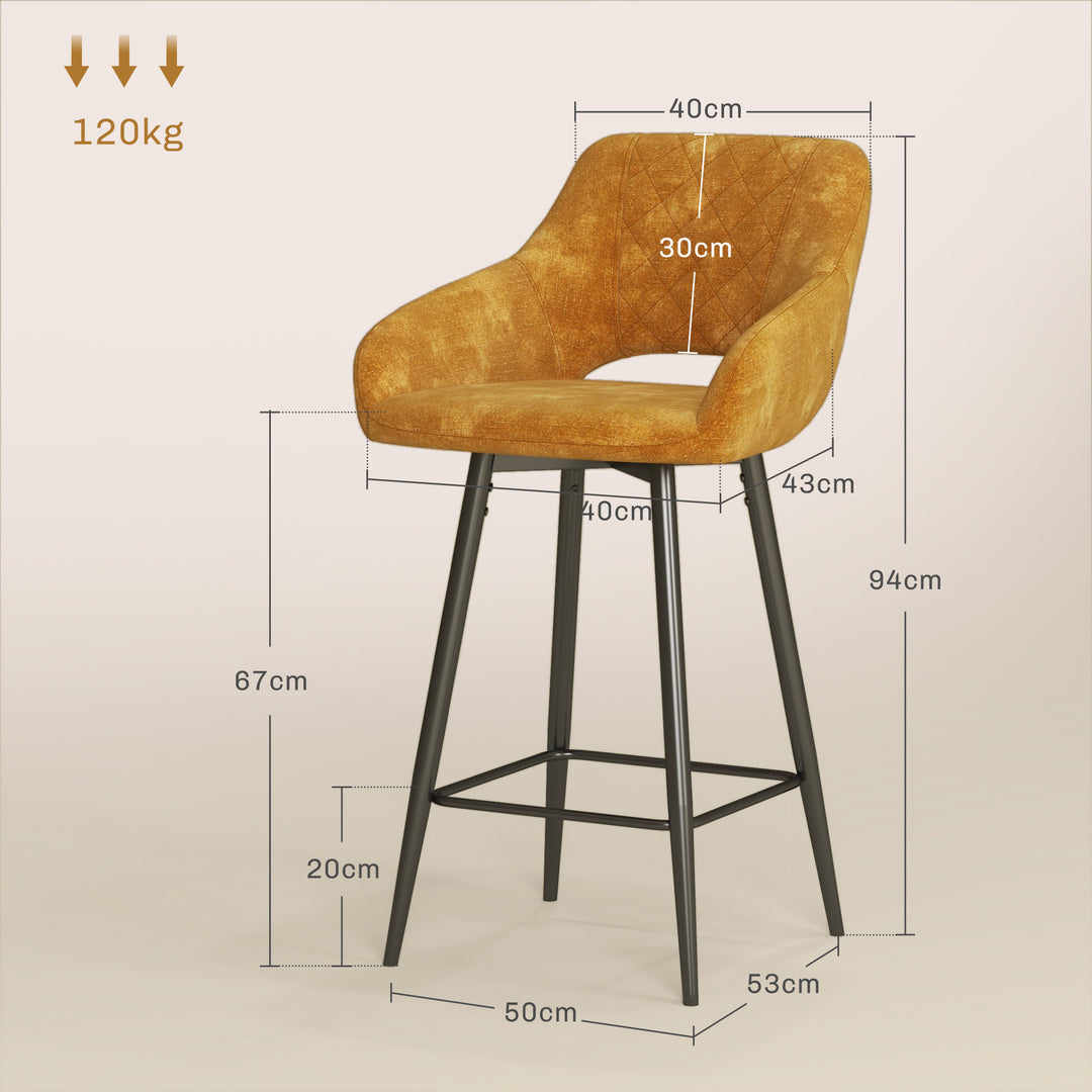 HOMCOM Set of Two Velvet-Feel Bar Stools - Brown | Aosom UK