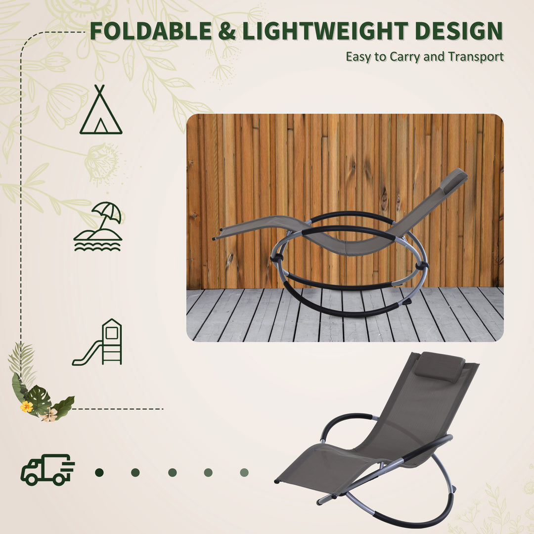 Outdoor Orbital Lounger Zero Gravity Patio Chaise Sun Lounger Foldable Rocking Chair with Pillow, Grey