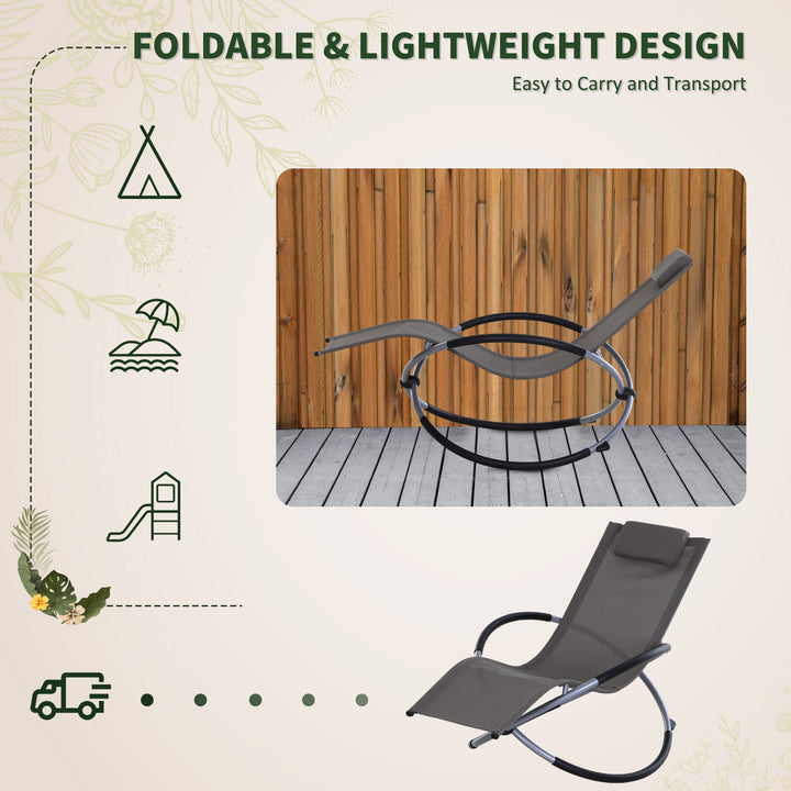Outdoor Orbital Lounger Zero Gravity Patio Chaise Sun Lounger Foldable Rocking Chair with Pillow, Grey