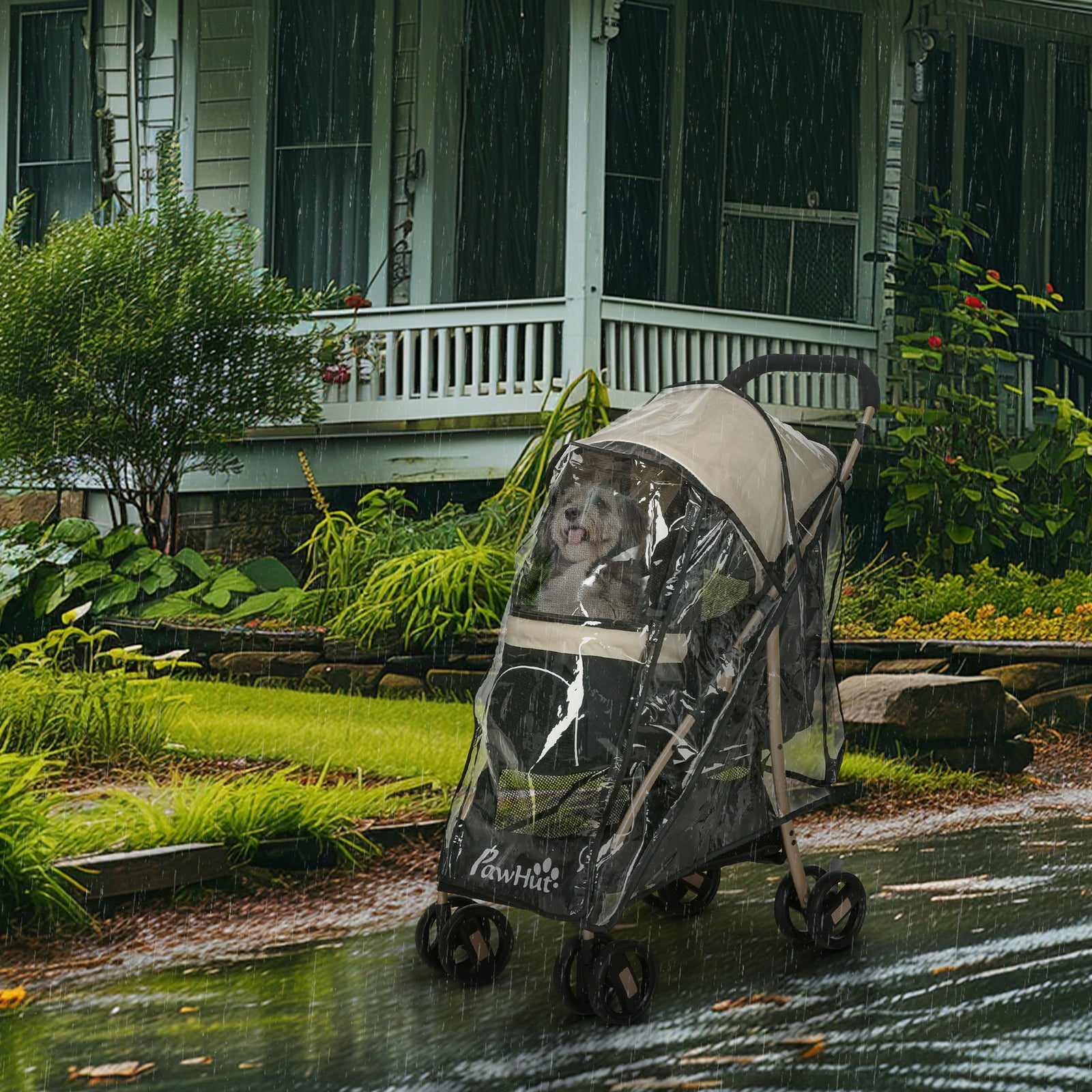 Pet Stroller for Small and Miniature Dogs, with Rain Cover - Khaki