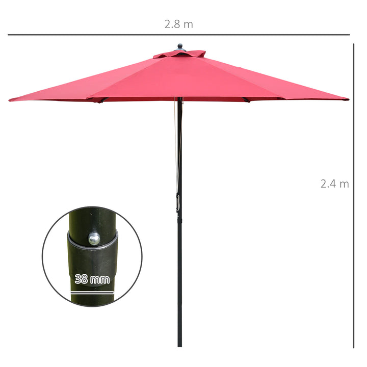 2.8m Garden Parasol Umbrella, Round Outdoor Market Table Umbrella Sun Shade Canopy, Wine Red