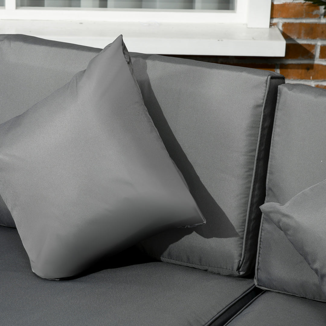 8 Pieces PE Rattan Corner Sofa Set, Outdoor Garden Furniture Set, Patio Wicker Sofa Seater w/ Cushion, Washable Cushion Cover & Tempered Glass Table, Grey
