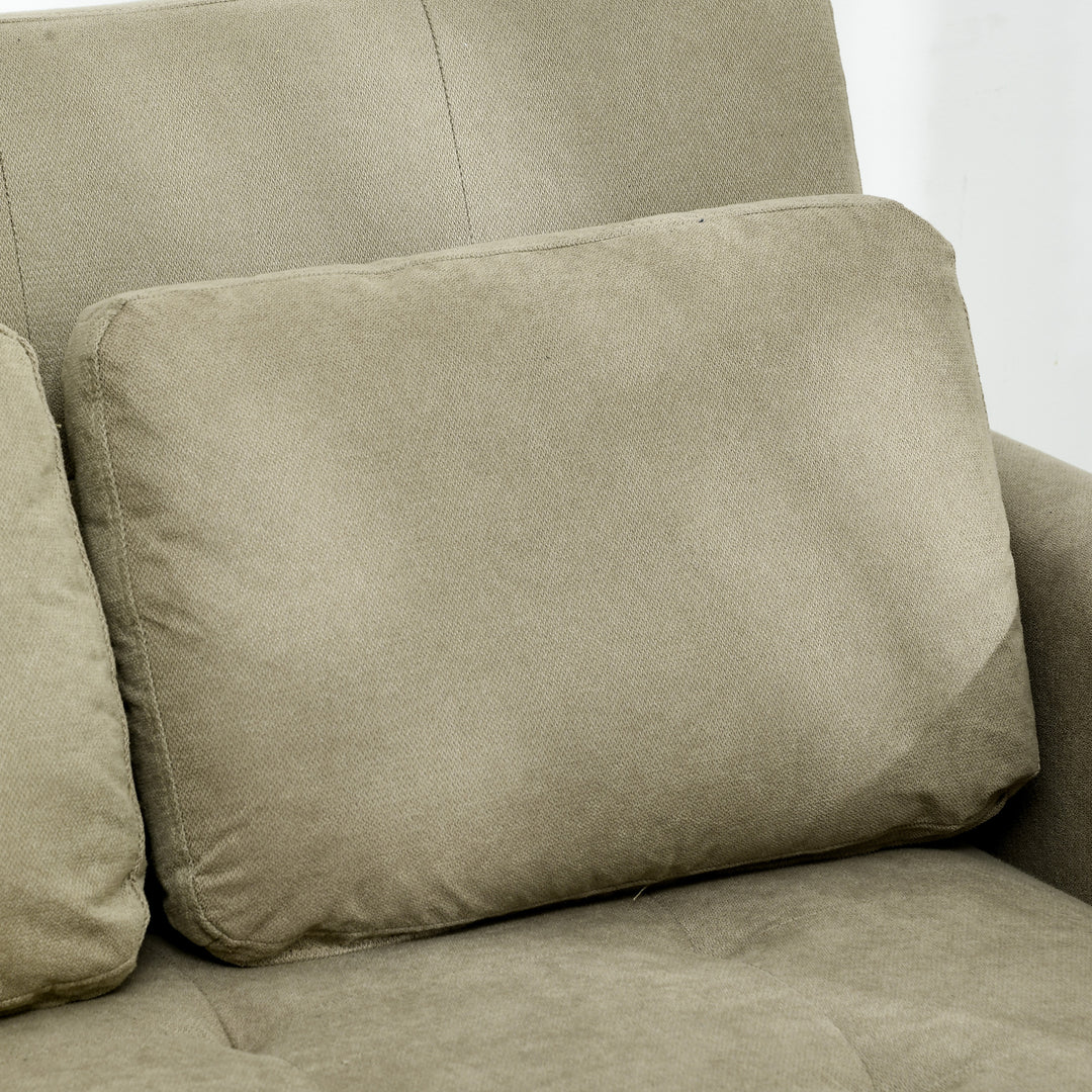 Loveseat Sofa Bed, Convertible Bed Settee with 2 Cushions, Side Pockets for Living Room, Light Brown