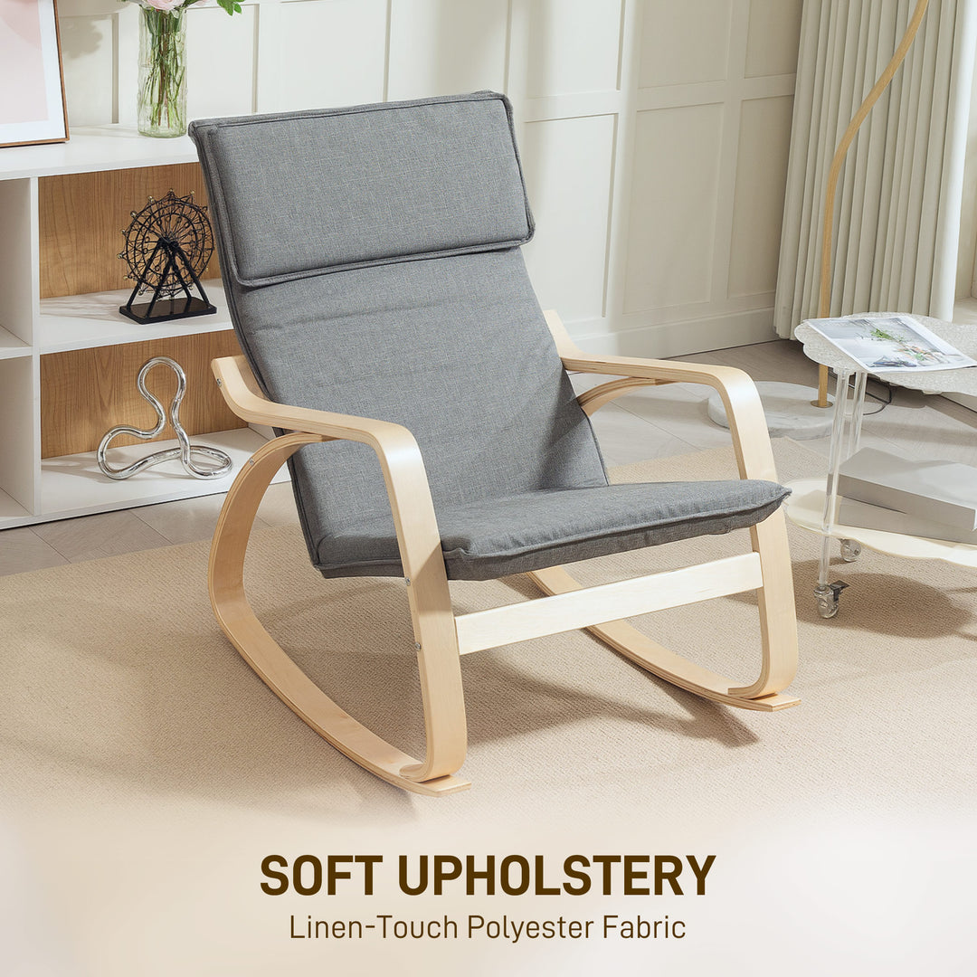 Comfortable Relax Rocking Chair, Upholstered Lounge Chair Recliner with High Back and Headrest for Living Room, Bedroom, Grey