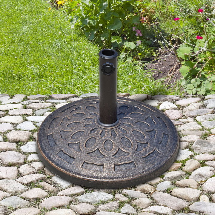 Outsunny 14kg Round Garden Parasol Base Holder Decorative Resin Market Umbrella Stand with Adjustable Coupler, Bronze | Aosom UK