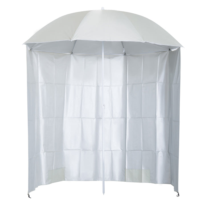 MCL 88" Arc 2.2M Fishing Umbrella Beach Parasol with Sides Brolly Shelter Canopy Shade with FREE Carry Bag Off-White