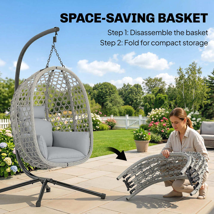 Hanging Egg Chair, Indoor Outdoor Rattan Hammock Swing Chair with Stan