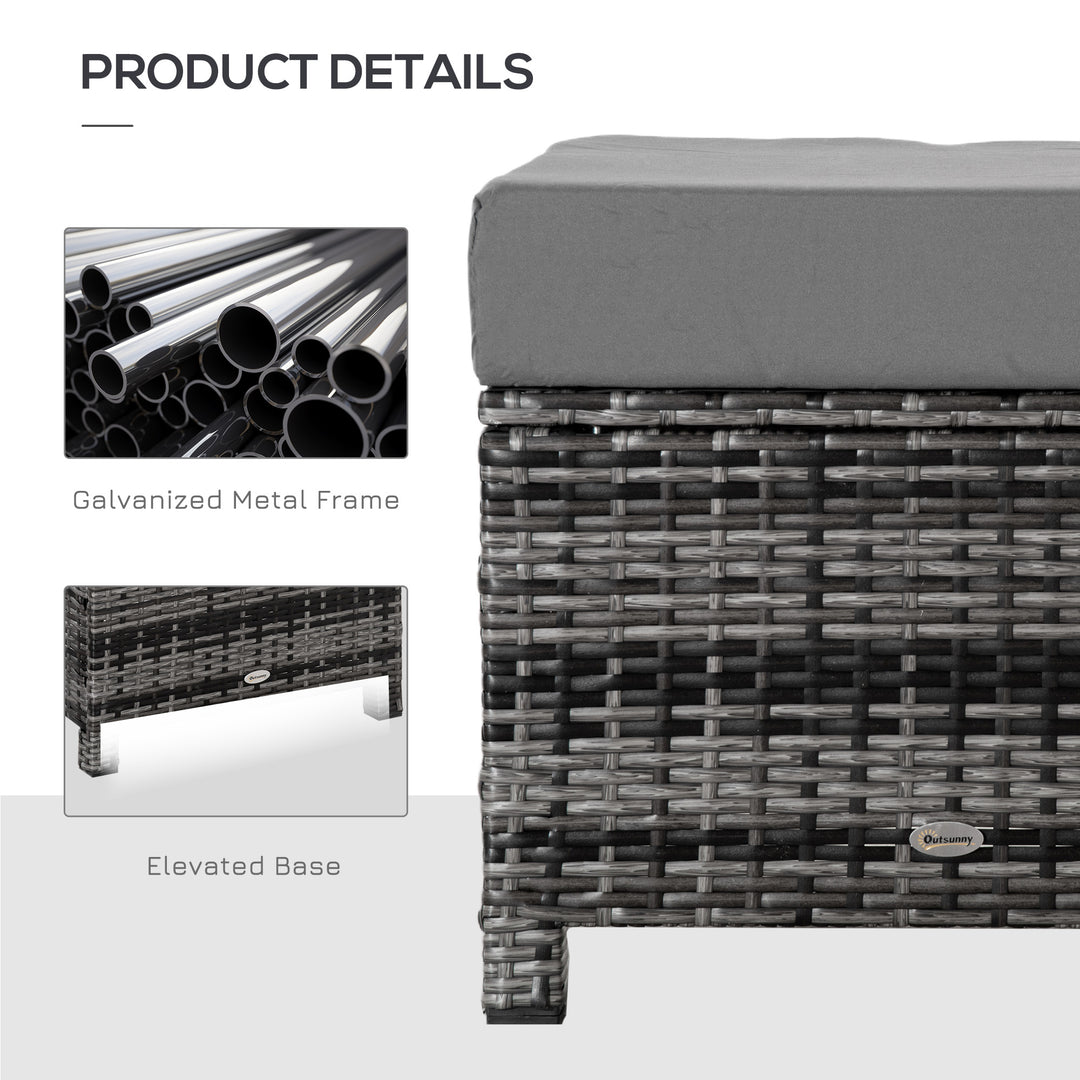 MCL Rattan Footstool Wicker Ottoman with Padded Seat Cushion Outdoor Patio Furniture for Garden Poolside Living Room, 50 x 50 x 35 cm, Grey