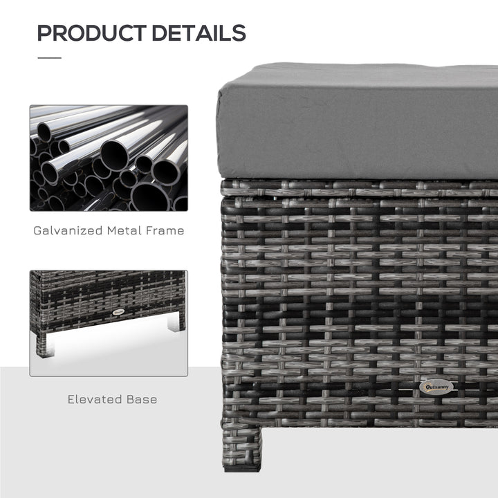 MCL Rattan Footstool Wicker Ottoman with Padded Seat Cushion Outdoor Patio Furniture for Garden Poolside Living Room, 50 x 50 x 35 cm, Grey