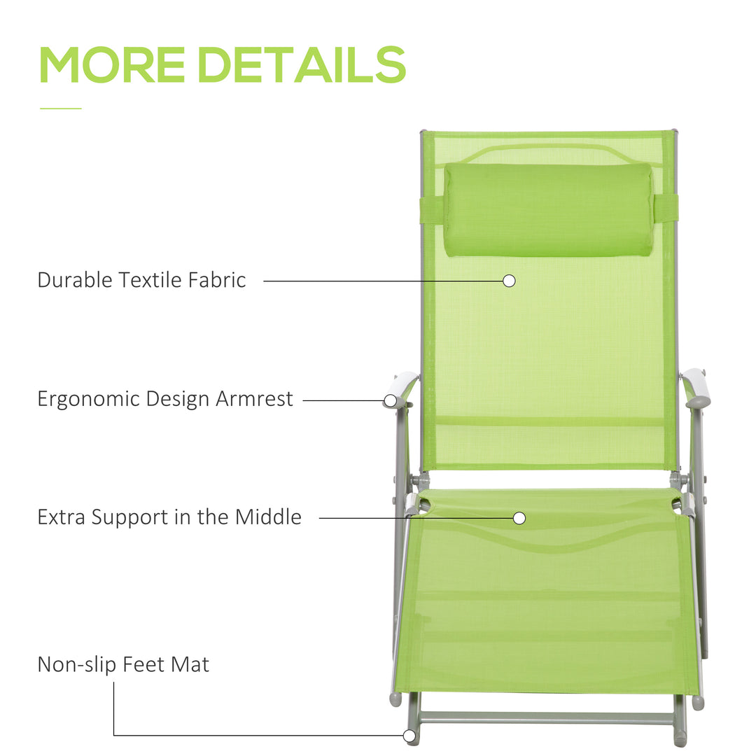 MCL Folding Sun Lounger, Outdoor Chaise Lounge Recliner with Pillow and 7 Adjustable Backrest for Lawn, Garden