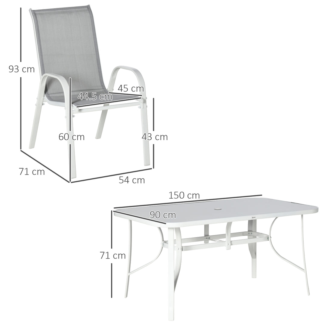 Outsunny 7 Piece Garden Dining Set with Dining Table and Chairs, 6 Seater Outdoor Patio Furniture w/ Parasol Hole for Backyard, Deck and Balcony, Grey